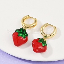 Pendientes de aro de latón esmaltado con forma de fresa&nbsp;EJEW-F895-21A-G