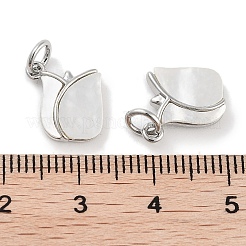 Messing Pavé Natur Muschel Rose Blumen Charms mit Biegeringen&nbsp;KK-C051-23P