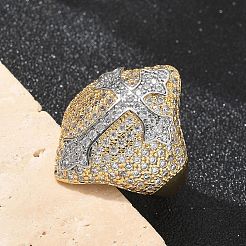 Anelli da dito con polsino in ottone micro pavé di zirconi cubici trasparenti per donna&nbsp;RJEW-U033-04G