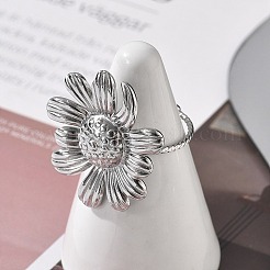 Bague ouverte en acier inoxydable 304 avec fleur pour femme&nbsp;RJEW-M049-04P