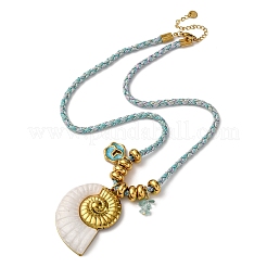 Kordelketten mit Anhänger aus 304 Edelstahl mit Emaille und natürlichen Muscheln&nbsp;NJEW-L465-09G-01