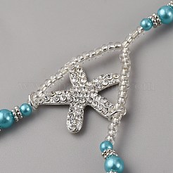 Böhmische Legierung Seestern Anhänger Glas Saatperlen Perlen und Kunststoff Kunstperlen Perlen Zehenring Stretch Fußkettchen für Frauen&nbsp;AJEW-WH0270-833