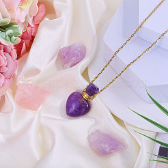 Collana con bottiglia di profumo in ametista naturale a forma di cuore in acciaio inossidabile da 1 pezzo per donna&nbsp;NJEW-CA0001-26B
