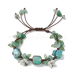 Pulseras trenzadas con cuentas de aventurina verde natural galvanizadas para mujer&nbsp;BJEW-TA00610-04