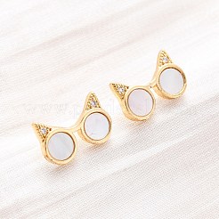 Occhiali con orecchie di gatto in ottone micro pavé orecchini a bottone con zirconi cubici trasparenti&nbsp;KK-D363-17G