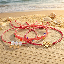 3 Stück verstellbares Armbandset aus Glasperlen und Nylonkordel&nbsp;NA1872-1