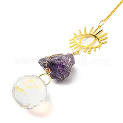 Draht umwickelte Nuggets natürliche Amethyst-Anhänger-Dekorationen&nbsp;LS-HJEW-C008-02C-G