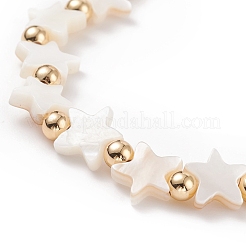 Stretch-Armband mit natürlichen Muschelsternen und Messing für Damen&nbsp;BJEW-JB08324