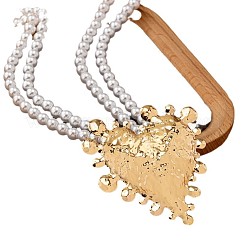Ciondolo in lega a forma di cuore in plastica imitazione perla rotonda con perline a doppio strato collane per donna&nbsp;FS-WGB7F0A-01