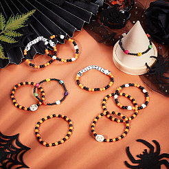 30 Stück 5 Stile synthetischer türkisfarbener Totenkopf & Acrylperlen Stretch-Armbänder-Set&nbsp;BJEW-BC0001-06