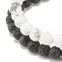 2 pièces de bracelets extensibles en perles de pierre de lave naturelle et howlite avec colonne d'hématite synthétique&nbsp;BJEW-JB08060-02