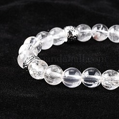 Bracciale elasticizzato in cristallo di quarzo naturale con perline a fiore in lega&nbsp;BJEW-PH00714-07