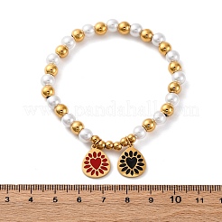 201 pulseras elásticas de cuentas redondas de acero inoxidable&nbsp;BJEW-C090-03G-G