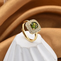 Verstellbare Fingerringe aus Messing mit Mikropflaster und Zirkonia für Damen&nbsp;RJEW-M028-45G