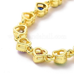 Bracelet chaîne à maillons cœur en émail mauvais œil et zircone cubique&nbsp;BJEW-H555-01C