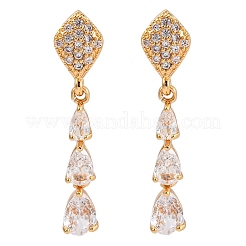 Orecchini a bottone in ottone a goccia con micro pavé di zirconi cubici trasparenti&nbsp;EJEW-K300-41G