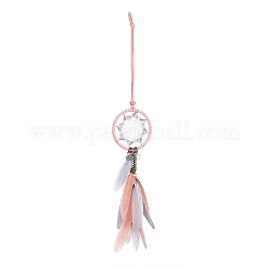 Filet/toile tissé en cuir rond fait à la main avec décoration murale en plumes&nbsp;LS-HJEW-G015-03