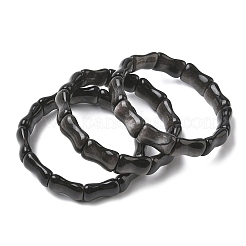 Bracelets extensibles en bambou et perles d'obsidienne argentées naturelles pour femmes et hommes&nbsp;BJEW-K304-01C