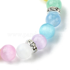 Braccialetti elasticizzati da donna con perline rotonde di selenite naturale e ottone di cristallo da 8 mm&nbsp;BJEW-JB10826-01