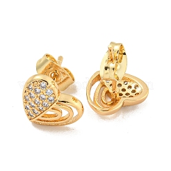 Orecchini a bottone con cuore in ottone con pavé di zirconi trasparenti&nbsp;EJEW-M258-36G