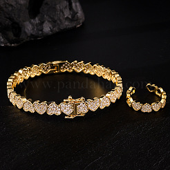 Set di bracciali e anelli polsini in ottone micro pavé con zirconi cubici trasparenti&nbsp;FS-WG7D4EB-02