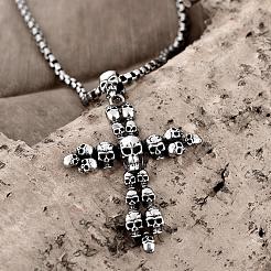 Rock punk 316l acciaio chirurgico inossidabile scheletro umano croce ciondolo collane per uomo&nbsp;NJEW-BB01199