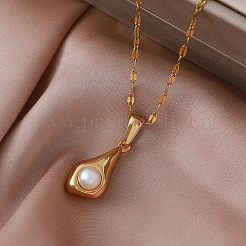 Colliers vintage européens avec pendentif en forme de larme en acier inoxydable 304 et imitation perle&nbsp;ZN0215