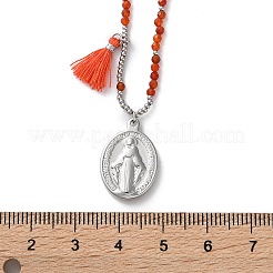 Collares con colgante ovalado de la Virgen María en acero inoxidable 304&nbsp;NJEW-A045-24P