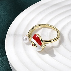 Weihnachts-Manschettenringe aus Messing mit Mikropavé und Zirkonia-Emaille für Damen&nbsp;RJEW-L336-02G