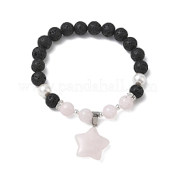 Bracelets à breloques en quartz rose naturel de Madagascar&nbsp;BJEW-JB13707-01