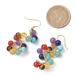 Boucles d'oreilles pendantes en spirale avec pierres naturelles et synthétiques mélangées&nbsp;EJEW-TA00634