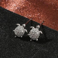 Orecchini a bottone da donna in ottone con micro pavé di zirconi trasparenti&nbsp;EJEW-F403-02P