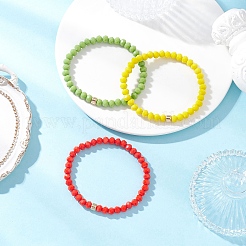 3 Stück weihnachtliche facettierte Jadeimitat & undurchsichtiges Glas Unterlegscheibe Perlen Stretch-Armbänder für Frauen&nbsp;BJEW-JB12563-06
