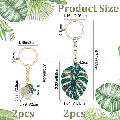 4 Stück Schlüsselanhänger mit Emaille-Anhänger aus Monstera-Blatt in 2 Stilen&nbsp;KEYC-CP0001-18
