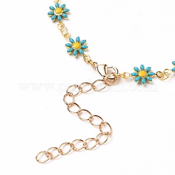 Bracelets de cheville en émail fleur en laiton doré&nbsp;AJEW-AN00333-02