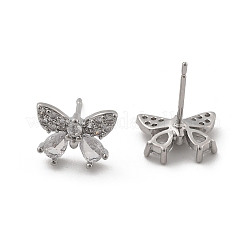 Orecchini a bottone in ottone con zirconi chiari e micro pavè&nbsp;EJEW-R016-02P