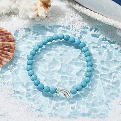 Set di braccialetti elasticizzati con perline rotonde rotonde di turchese sintetico e delfino in lega di stile tibetano a 2 colori&nbsp;BJEW-JB09895