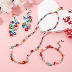 Natürliche Perle & Glassaatperlenkette & Armband & Ohrhänger&nbsp;SJEW-SW00008