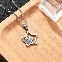 Collane a catena con ciondolo a doppia stella in cristallo e strass in acciaio inossidabile 304&nbsp;NJEW-Z056-02B-P