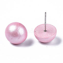 Pendientes de madera de schima medio redondos perlados para niña mujer&nbsp;EJEW-N048-001-01