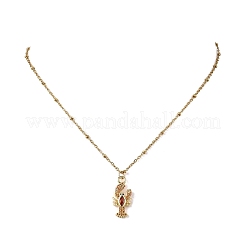 Colliers pour femmes avec pendentif en laiton serti de micro-pavés de zirconiums cubiques orange foncé et chaîne satellite en acier inoxydable 304&nbsp;NJEW-JN06207