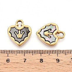 304 Edelstahl Pavé natürliche schwarze Lippe Muschel Krone Herz Anhänger&nbsp;STAS-N110-22B-G