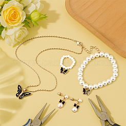 3 Farben Schmetterling Eisen & Legierung Emaille Anhänger Halsketten & baumeln Ohrringe & Imitation Perle Fingerringe & Armbänder Set für Frauen&nbsp;SJEW-HY0001-06