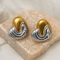 Boucles d'oreilles puces bicolores en acier inoxydable 304 pour femmes&nbsp;WGF242D-01