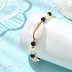 2-teiliges Set verstellbarer Armbänder aus natürlichen Kaurimuscheln&nbsp;BJEW-JB13917
