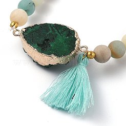 Bracelets à breloques extensibles en amazonite à fleurs naturelles rondes&nbsp;BJEW-H536-05A