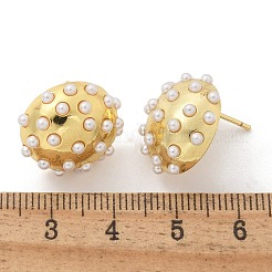 Orecchini a bottone in ottone e perle finte abs e semicircolari&nbsp;EJEW-M077-07G