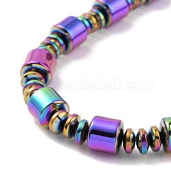 Bracciale con collana di perline a colonna in ematite sintetica e ottone con fermagli magnetici&nbsp;SJEW-G079-01D