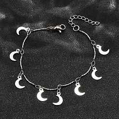 Pulseras con dijes de luna de acero inoxidable 304&nbsp;BJEW-R021-01P
