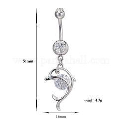 Piercing Schmuck echte platinierte Messing Strass Delphin Nabel Ring Bauchringe&nbsp;AJEW-EE0001-63